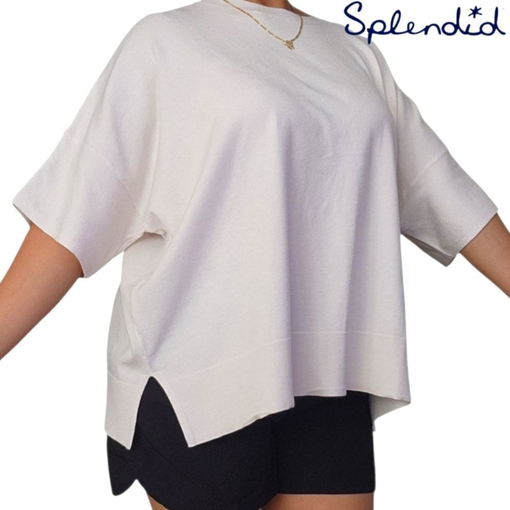 Splendid Women Supersoft Short Sleeve Sweatshirt Screwneck Cozy Boxy Fit XXL